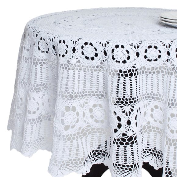 Classic Vintage Style White Handmade 100% Cotton Crochet Lace Tablecloth, 72" Rd - Picture 2 of 2
